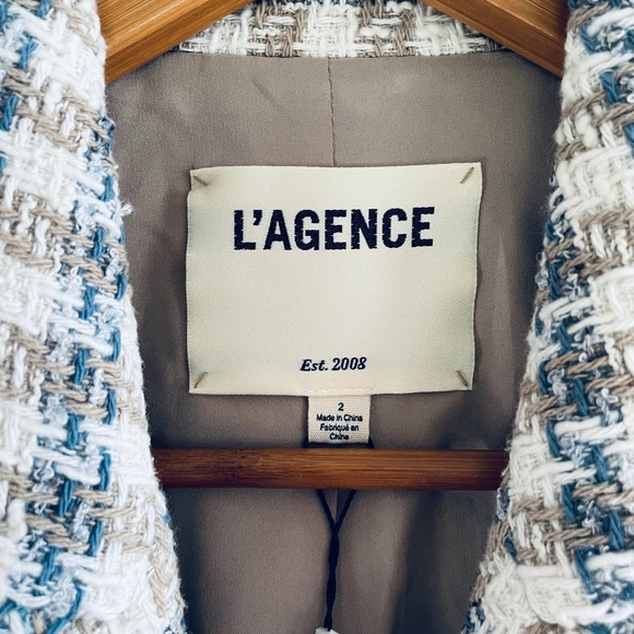 NWT L'AGENCE Kenzie Double Breasted Blazer 2 Blue Tweed Academia Office Career - Picture 8 of 8